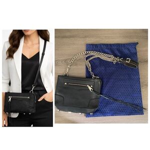 Rebecca Minkoff Regan Black Crossbody Purse Pebbled Leather Silver Chain